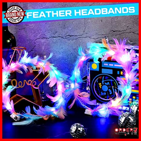 LED Feather Crown Headband Light Up Wreath for Parties Wedding Cosplay